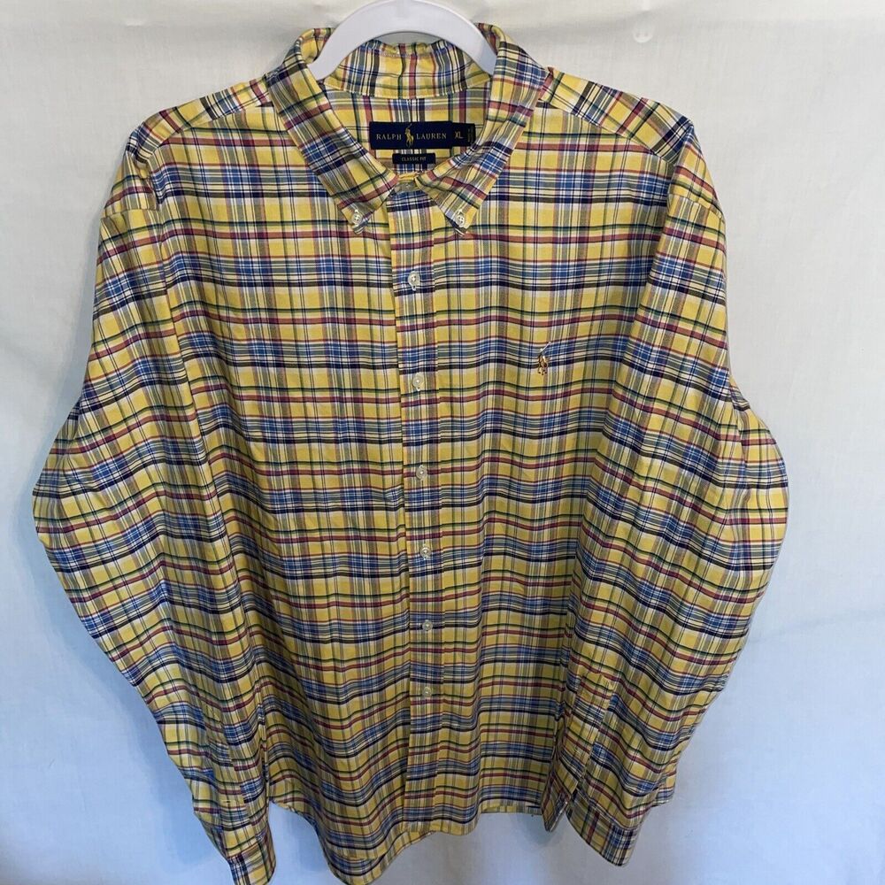 Polo Ralph Lauren Dress Shirt Men’s Size XL Yellow Striped Button Up Long Sleeve